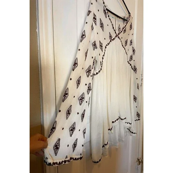 Free People Diamond Embroidered Peasant Long Sleeve Tunic Dress Top Size Medium - Picture 7 of 12